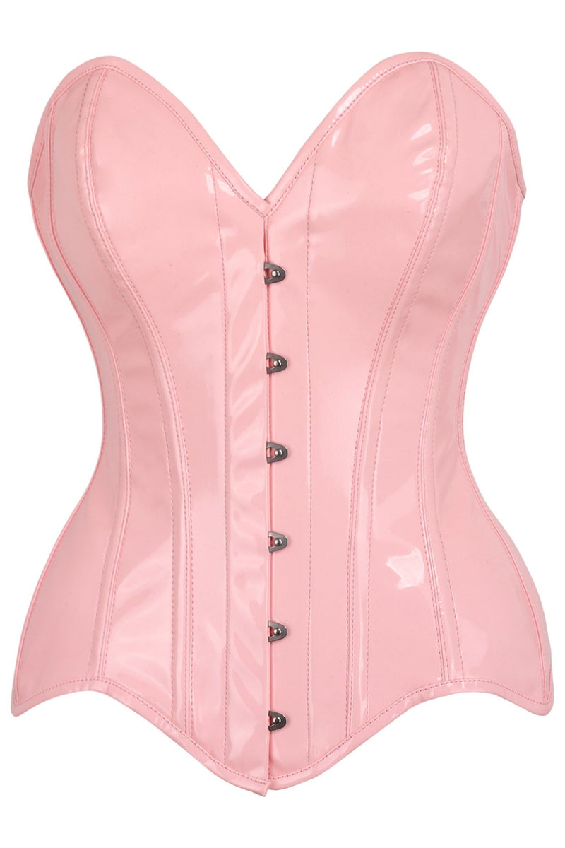 Daisy Corsets Top Drawer Lt Pink Patent Leather Steel Boned Overbust Corset 8640