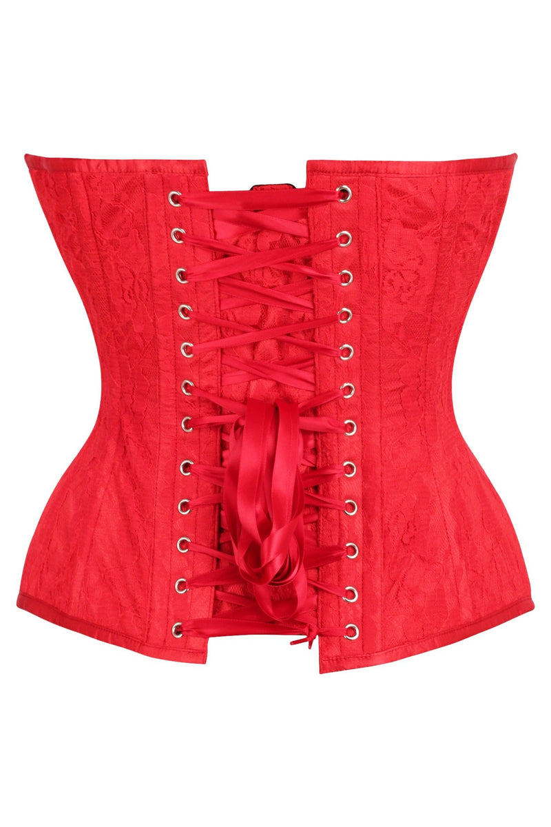 Daisy Corsets Top Drawer Red Satin Wred Lace Overlay Steel Boned Overbust Corset 3605