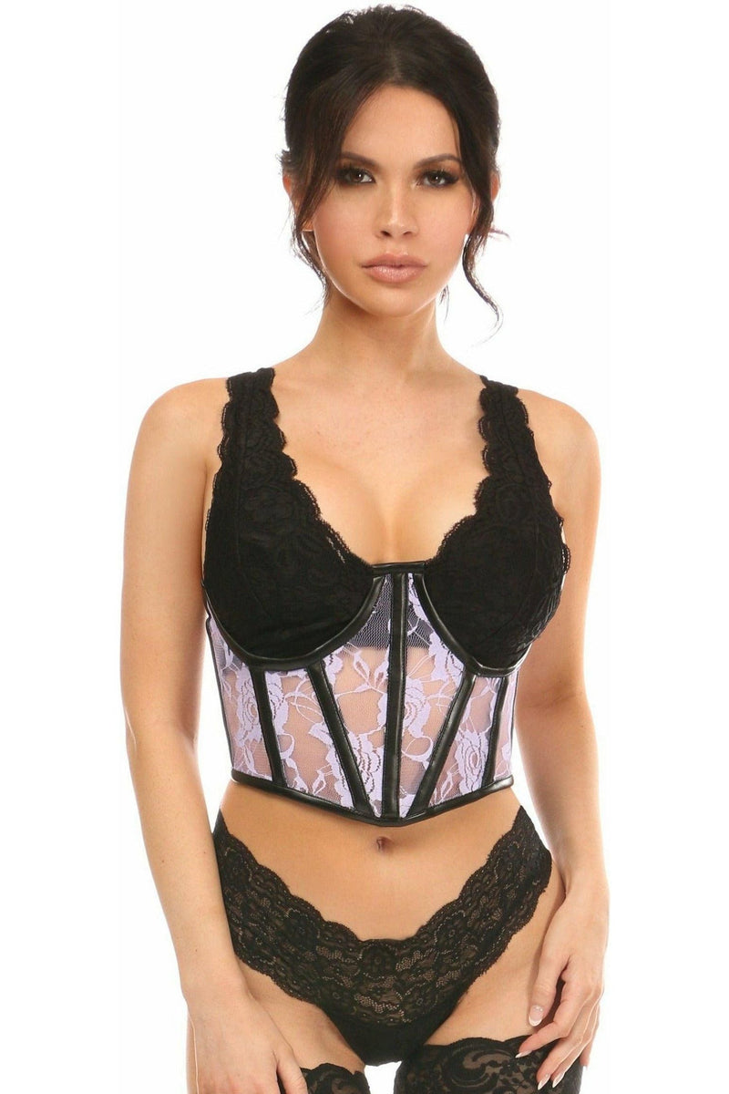 Daisy Corsets Lavish Sheer Lavender Lace And Faux Leather Open Cup Waist