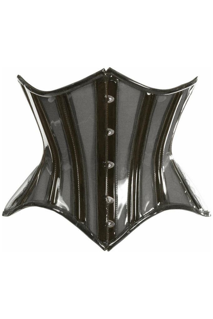XXS XXXL Black Patent Leather Corset, Hourglass Wide Plain Waist