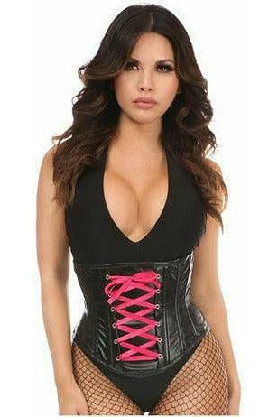 Lavish Wet Look Under Bust Corset Red w/Lace Overlay 