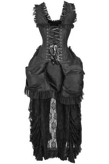 Daisy Corsets Top Drawer Steel Boned Black Lace Victorian Bustle Corset Dress 