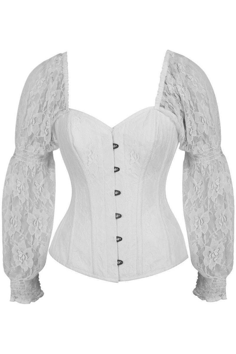 Daisy Corsets Top Drawer White Wwhite Lace Steel Boned Long Sleeve Corset