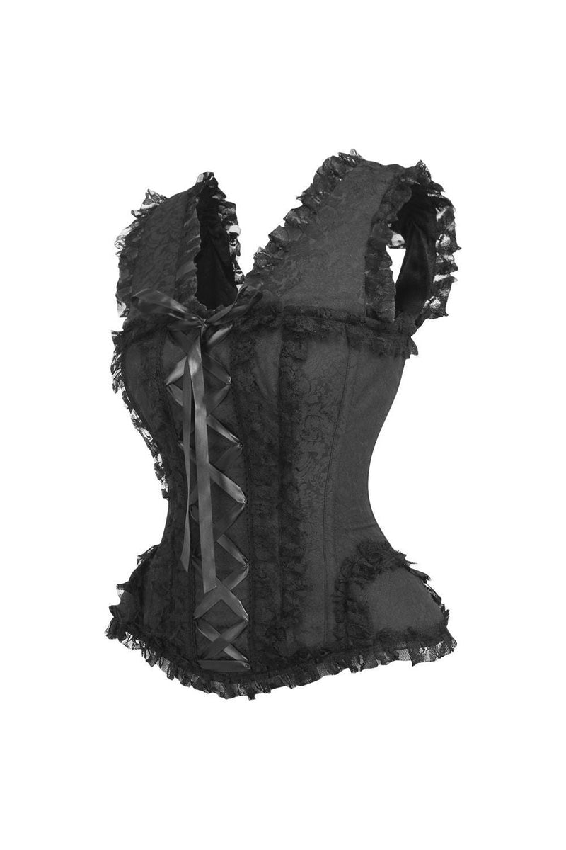 Daisy Corsets Top Drawer Black Brocade And Lace Steel Boned Corset Wcap Sleeves 4773