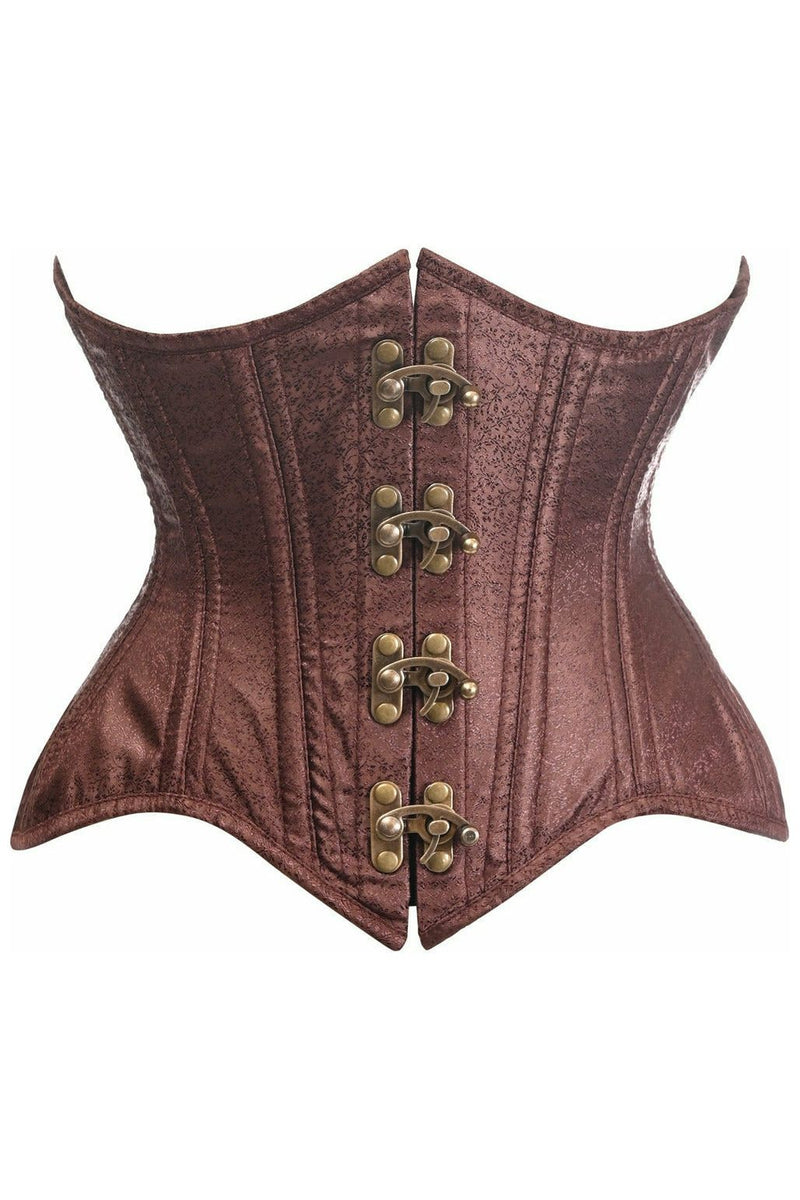 Daisy Corsets Top Drawer Double Steel Boned Brown Brocade Curvy Underbust Corset 