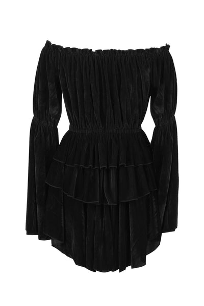 Black Velvet Ruffle Dress