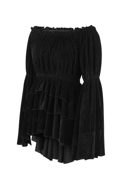 Black Velvet Ruffle Dress