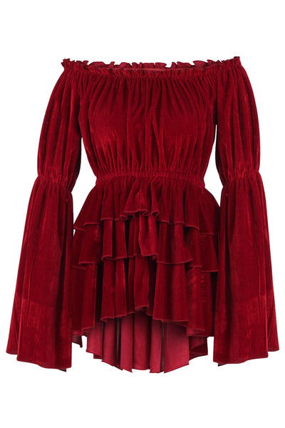 Dark Red Velvet Ruffle Dress