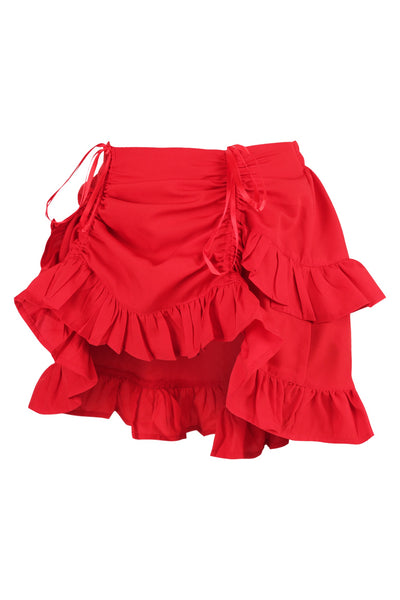 Red Crepe Ruched Bustle Skirt