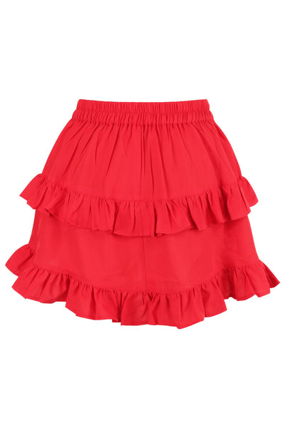 Red Crepe Ruched Bustle Skirt