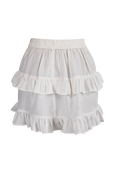 White Crepe Ruched Bustle Skirt