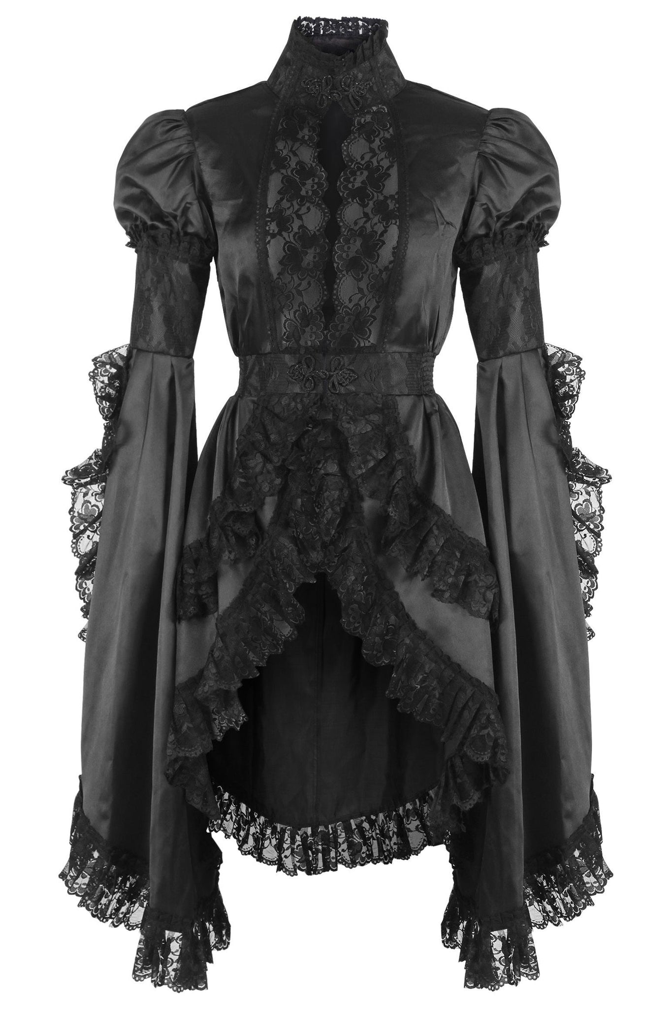 Black Satin & Lace Ruffled Jacket