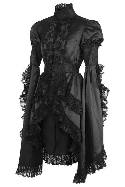 Black Satin & Lace Ruffled Jacket