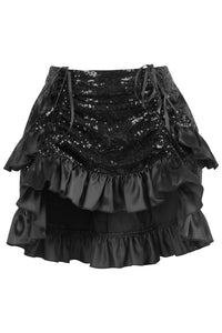 Black Sequin Ruched Bustle Skirt