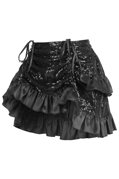 Black Sequin Ruched Bustle Skirt