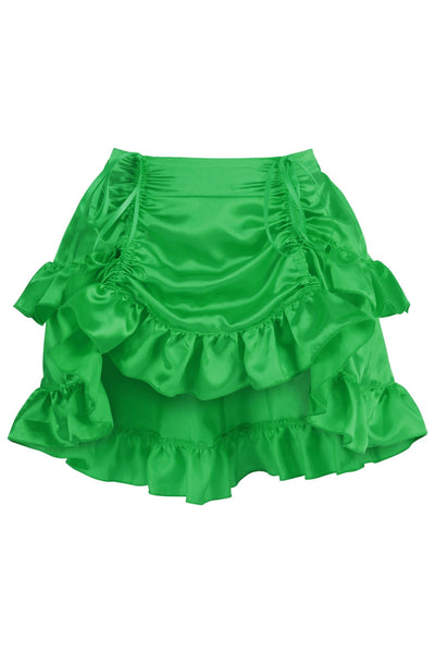 Green Satin Ruched Bustle Skirt