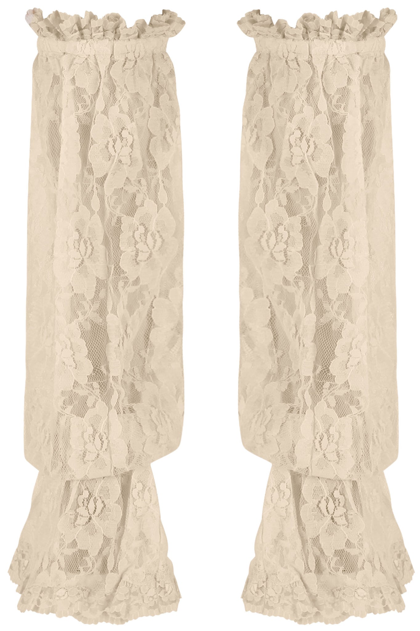 Beige Sheer Lace Smocked Sleeves