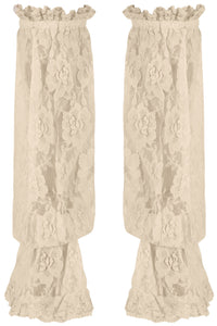 Beige Sheer Lace Smocked Sleeves