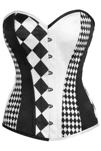 Top Drawer Black/White Print Steel Boned Corset