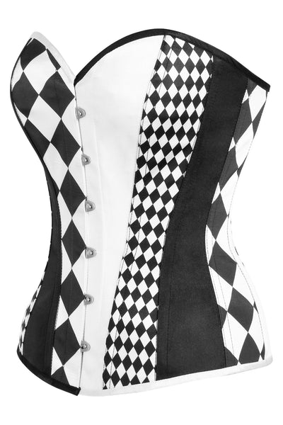 Top Drawer Black/White Print Steel Boned Corset