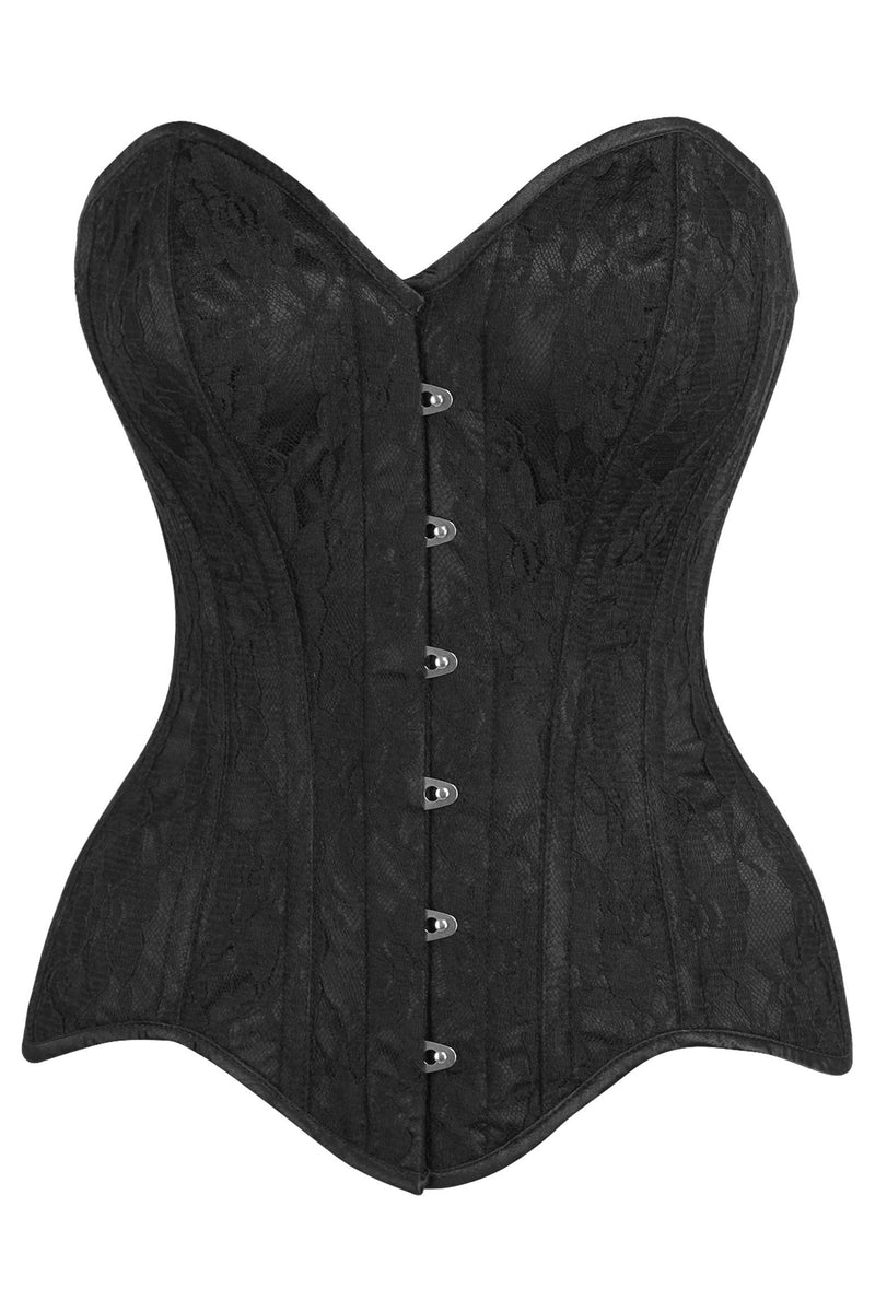 Daisy Corsets Top Drawer Black Satin w/Black Lace Overlay Steel Boned ...