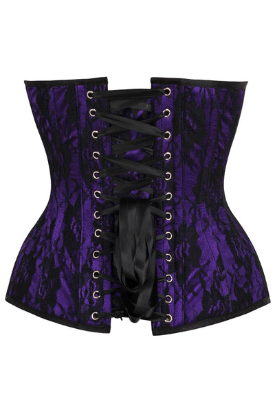 Daisy Corsets Top Drawer Purple Satin w/Black Lace Overlay Steel Boned  Overbust Corset