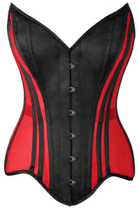 Top Drawer Red Mesh & Black Satin Steel Boned Overbust Corset