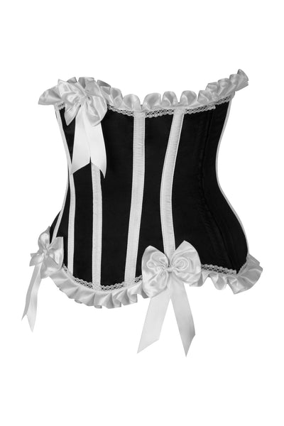 Top Drawer Black/White Steel Boned Burlesque Underbust Corset Waist Cincher