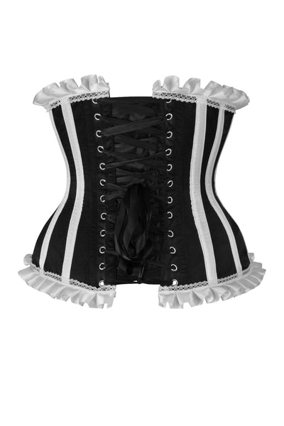 Top Drawer Black/White Steel Boned Burlesque Underbust Corset Waist Cincher