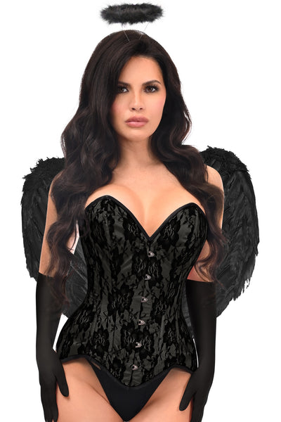 Top Drawer 4 PC Premium Black Angel Corset Costume