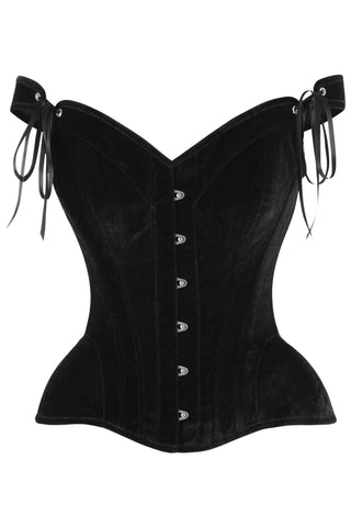 Top Drawer Black Velvet Steel Boned Corset w/Straps