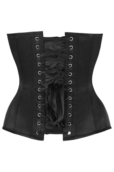 Top Drawer Steel Boned Black Satin Plunge Neckline Overbust Corset