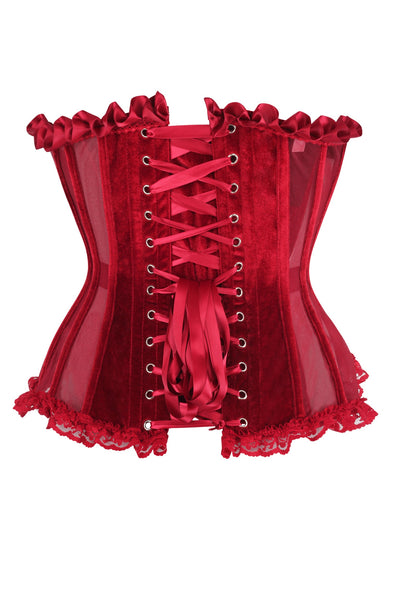 Top Drawer Steel Boned Dark Red Mesh & Velvet Underwire Bustier Corset