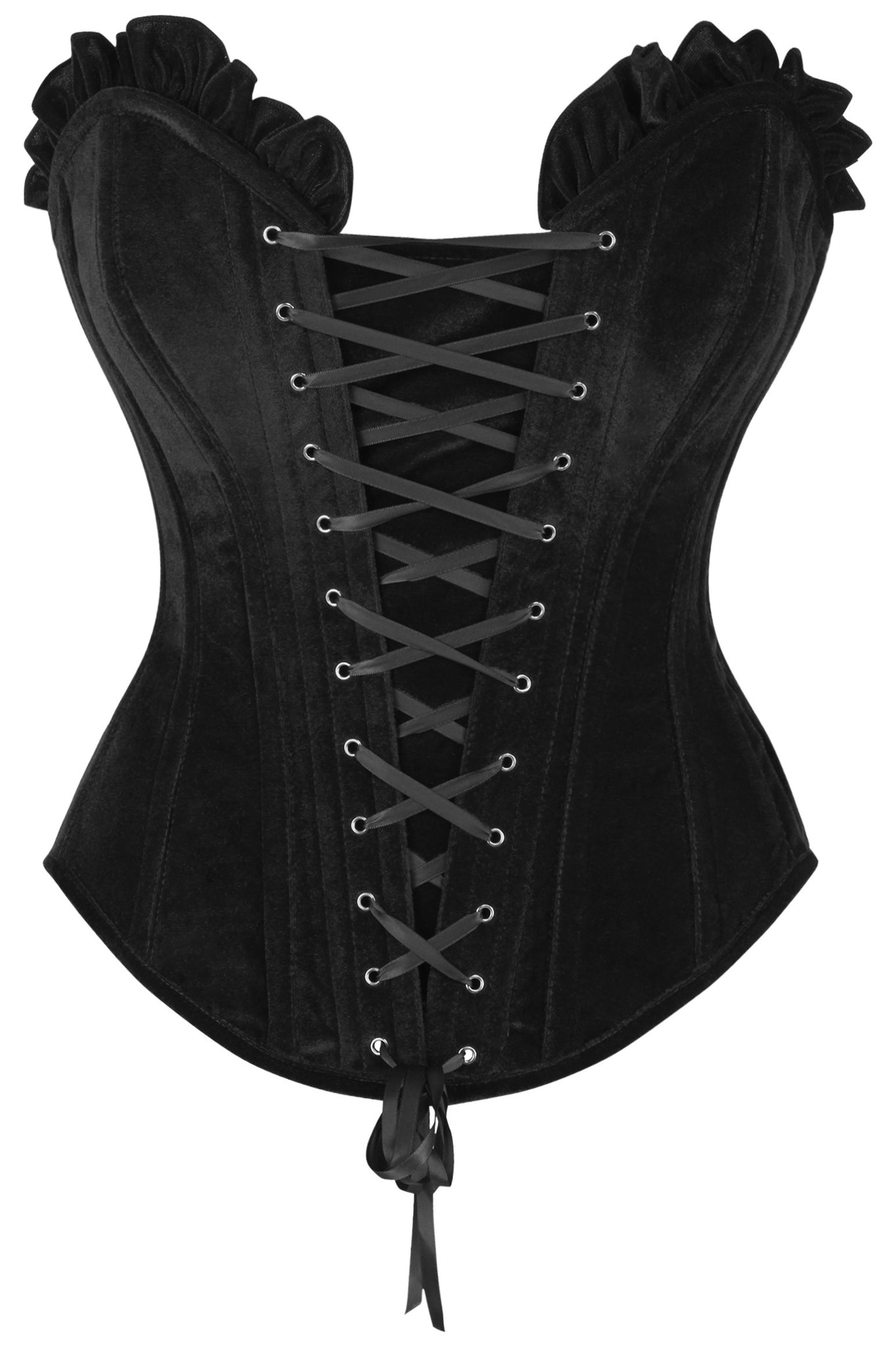 Top Drawer Black Velvet Lace-Up Steel Boned Overbust Corset