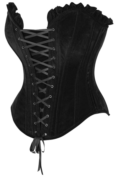 Top Drawer Black Velvet Lace-Up Steel Boned Overbust Corset