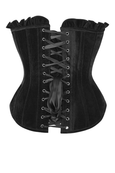 Top Drawer Black Velvet Lace-Up Steel Boned Overbust Corset