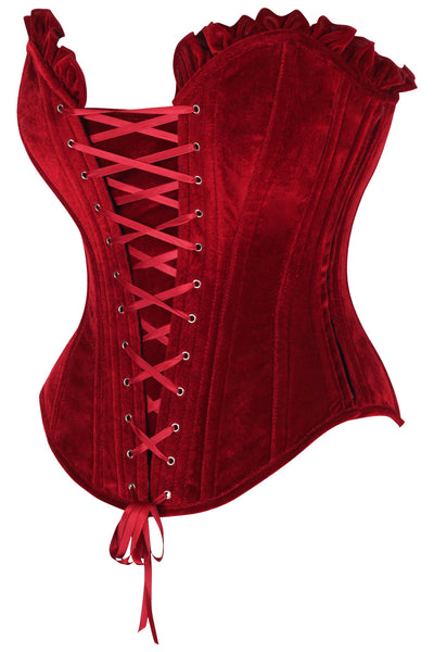 Top Drawer Dark Red Velvet Lace-Up Steel Boned Overbust Corset