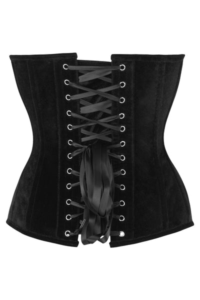 Top Drawer Steel Boned Black Velvet Plunge Neckline Overbust Corset