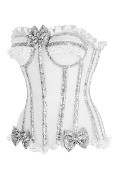 Top Drawer Steel Boned Silver Sequin Underwire Bustier Corset