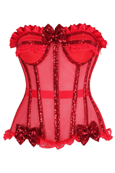 Top Drawer Steel Boned Red Sequin Underwire Bustier Corset