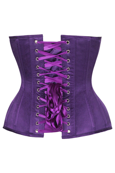 Top Drawer Steel Boned Plum Satin Plunge Neckline Overbust Corset