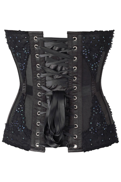 Top Drawer Sheer Black Mesh & Beaded Steel Boned Overbust Corset