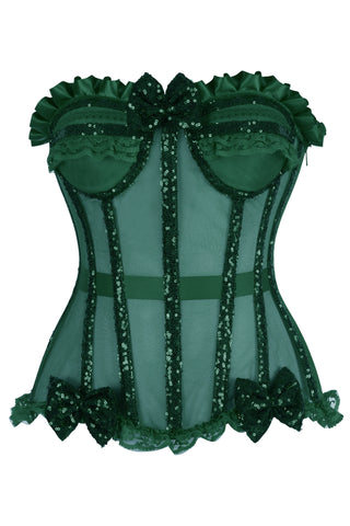 Top Drawer Steel Boned Dark Green Sequin Underwire Bustier Corset