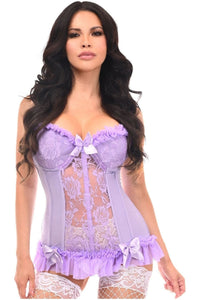 Lavish Lt Purple Lycra & Lace Hook & Eye Stretch Bustier Corset - Daisy Corsets