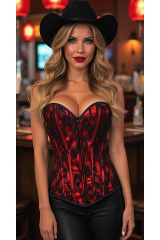 Lavish Red Lace Front Zipper Corset - Daisy Corsets