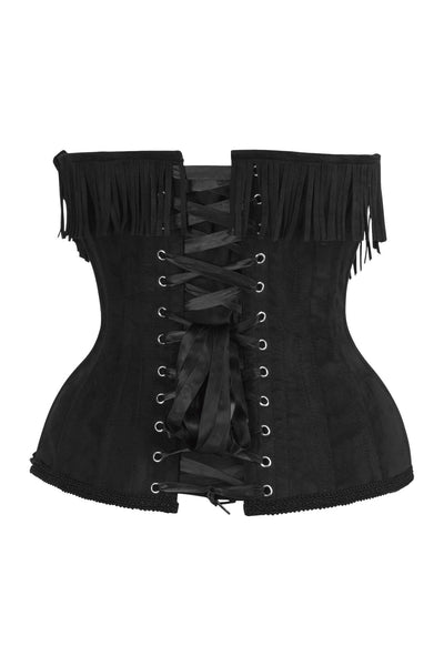 Top Drawer Steel Boned Black Suede Underwire Underbust Corset Cincher w/Fringe - Daisy Corsets