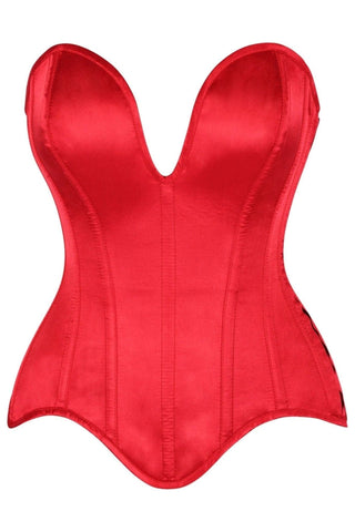 Top Drawer Steel Boned Red Satin Plunge Neckline Overbust Corset - Daisy Corsets