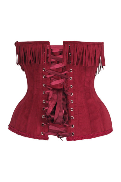 Top Drawer Steel Boned Red Suede Underwire Underbust Corset Cincher w/Fringe - Daisy Corsets