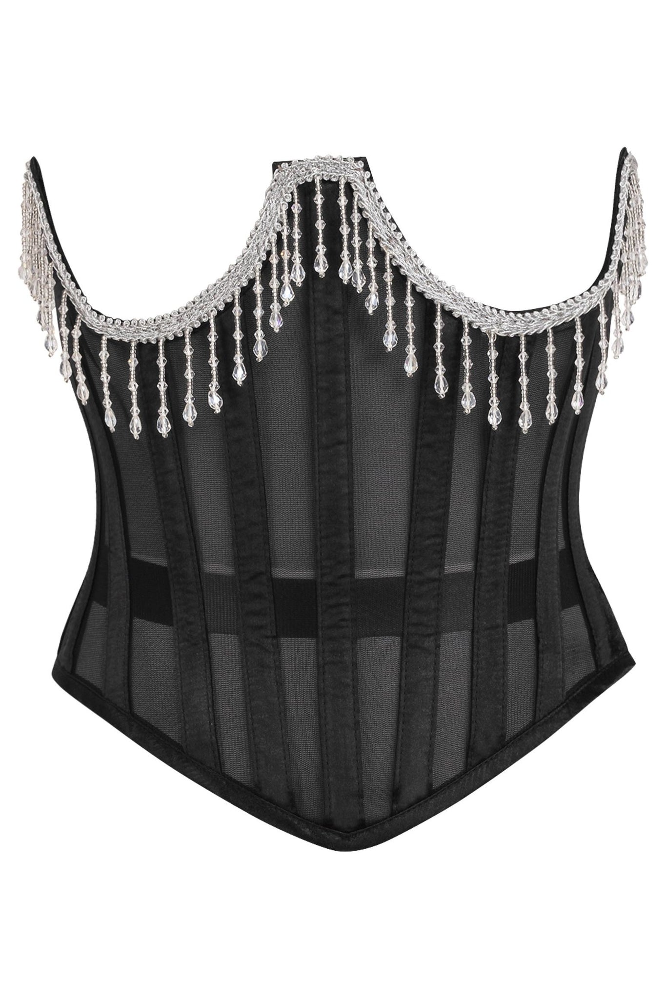 Top Drawer Steel Boned Sheer Underwire Waist Cincher w/Fringe - Daisy Corsets