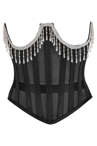 Top Drawer Steel Boned Sheer Underwire Waist Cincher w/Fringe - Daisy Corsets